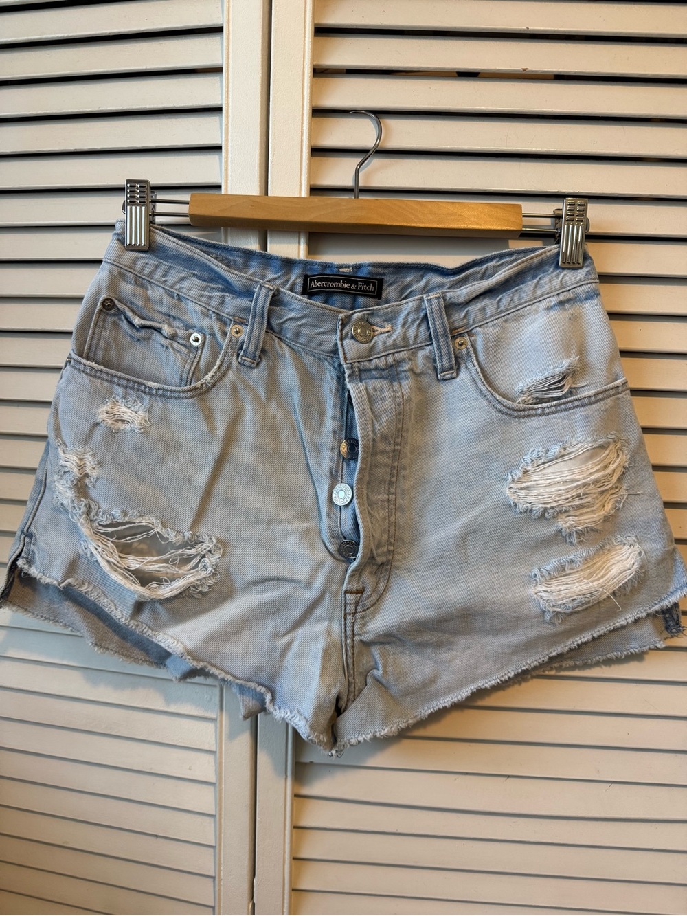 Abercrombie & Fitch Light Wash Distressed Denim Shorts